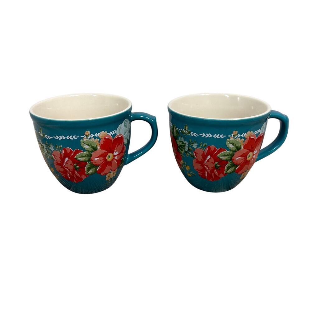 THE PIONEER WOMAN Breezy Blossom Teal Floral Stoneware Coffee Mugs Set of 2